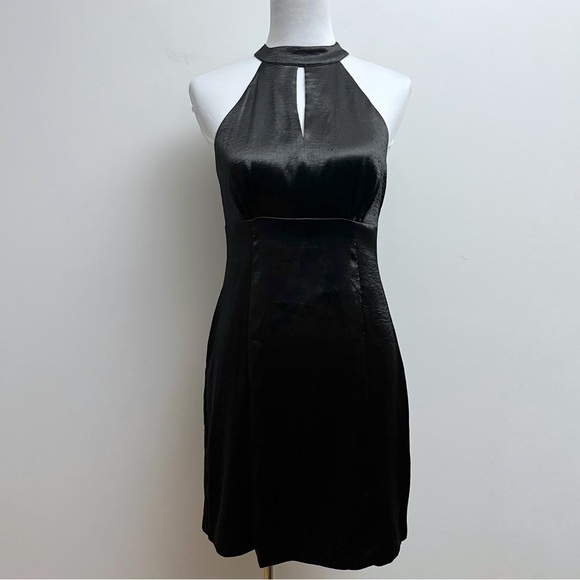 BCBG Generation Black Satin Halter Mini Little Black Dress Cocktail Event Party - Picture 1 of 9